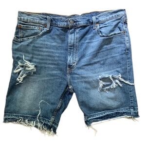 Levi's 412 Slim Shorts Mens Size 42 Blue Distress Fray 9" Inseam Denim Jeans